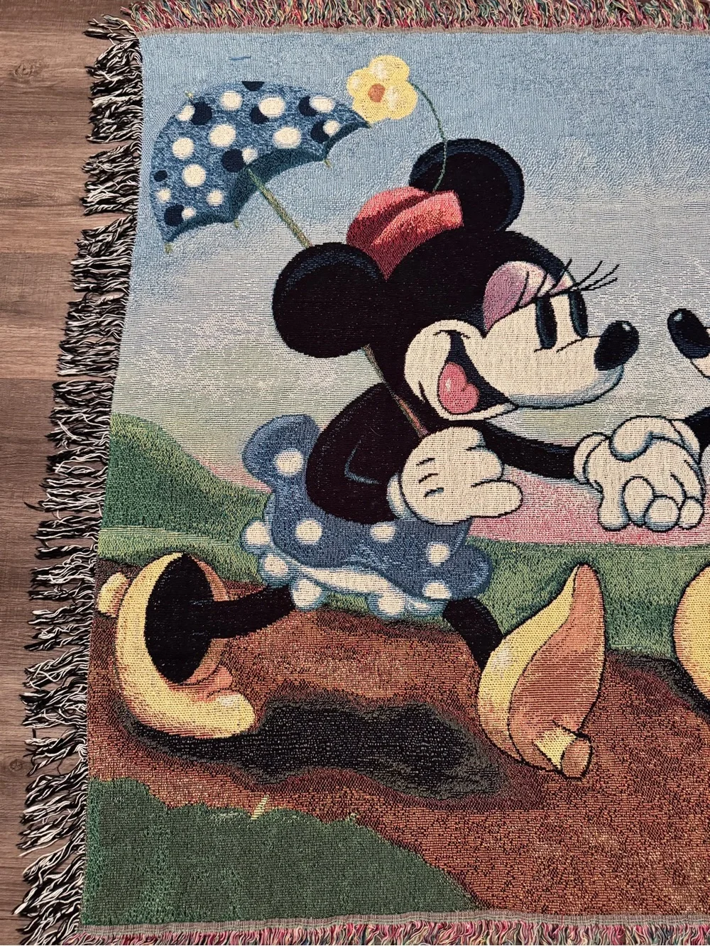 Vintage Disney Mickey & Minnie Colorful Blue and Red Wall Tapestry